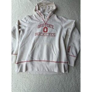 ESPN U Ohio State Buckeyes Hooded Sweatshirt Womens Large White Y2K Pockets